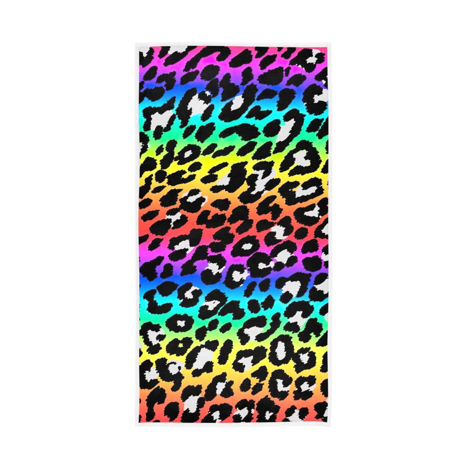 HUYGD Colorful Leopard Print Fingertip Towels, 15 x 30 Inches Decorative Bathroom Hand Towels Spa Towels for Bathroom, Esthetician Facial Towels