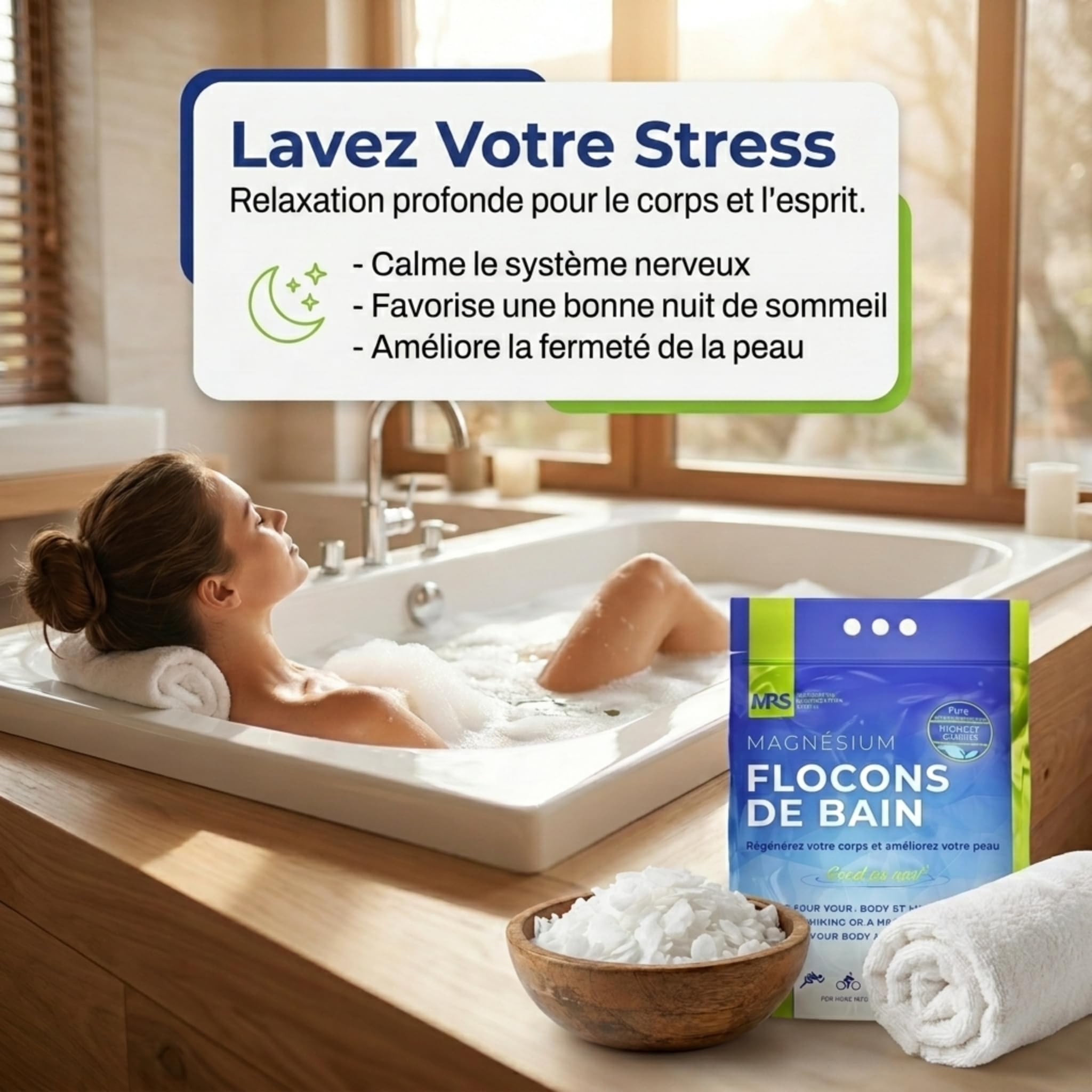 Sels de Bain au Magnésium Thérapeutiques et Relaxants, Régénération du Corps et de l'Esprit, Sels de Bain Naturels MRS Système de Régénération au Magnésium, 4kg - 8.8 lb