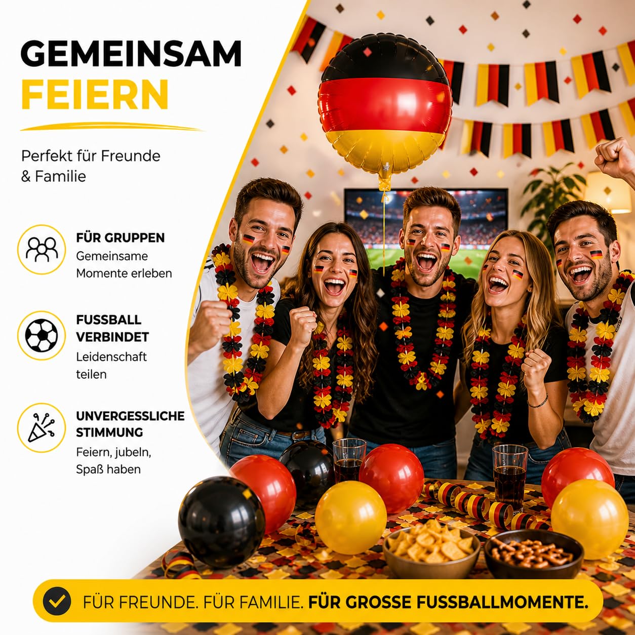 XXL Dekoset Fanartikel Deutschland Dekoration Set - Luftballons uvm. mit über 50 Teilen für Fußball WM 2026 - 2