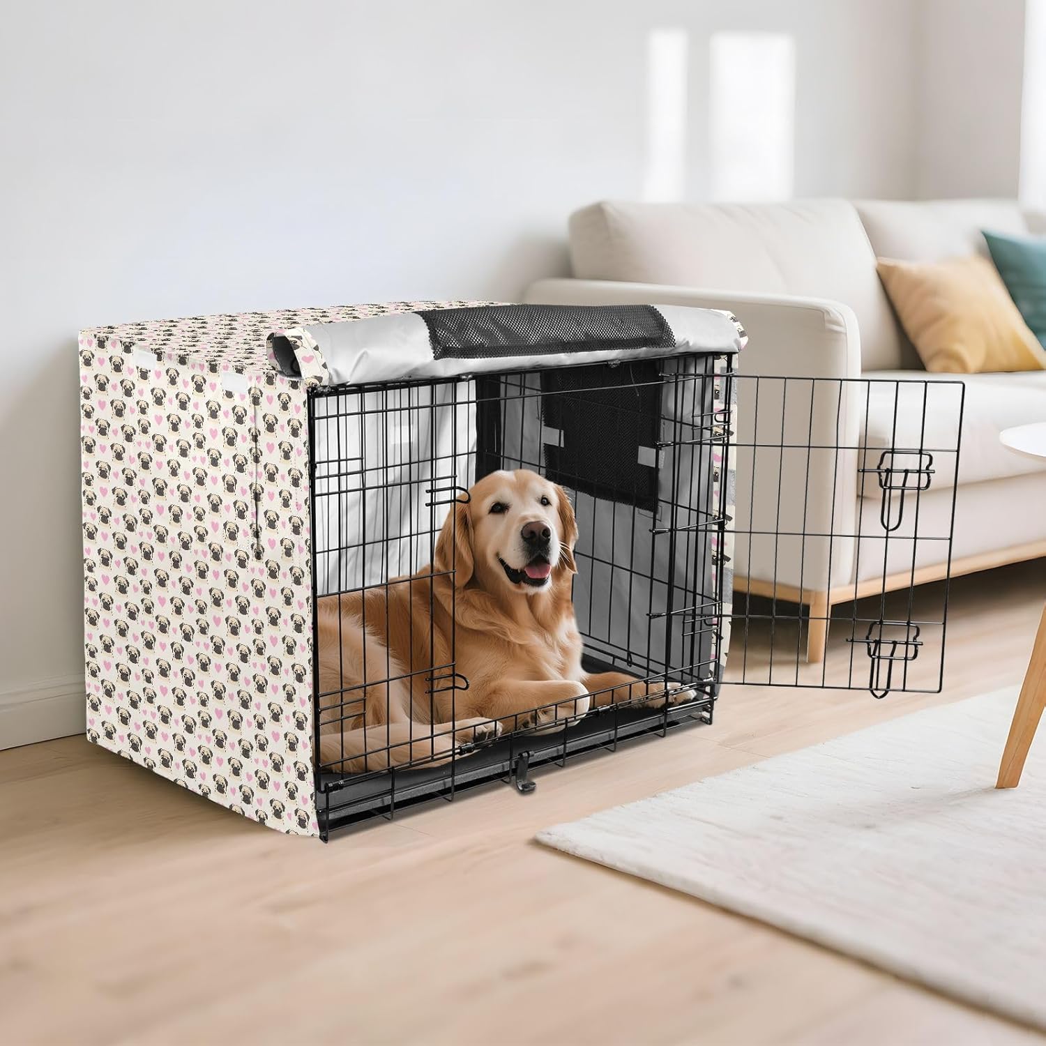 Funny Pug Dog Metal Dog Crate Covers Privacy Wire Cage Cover Dog Crate Curtains 48 Inch