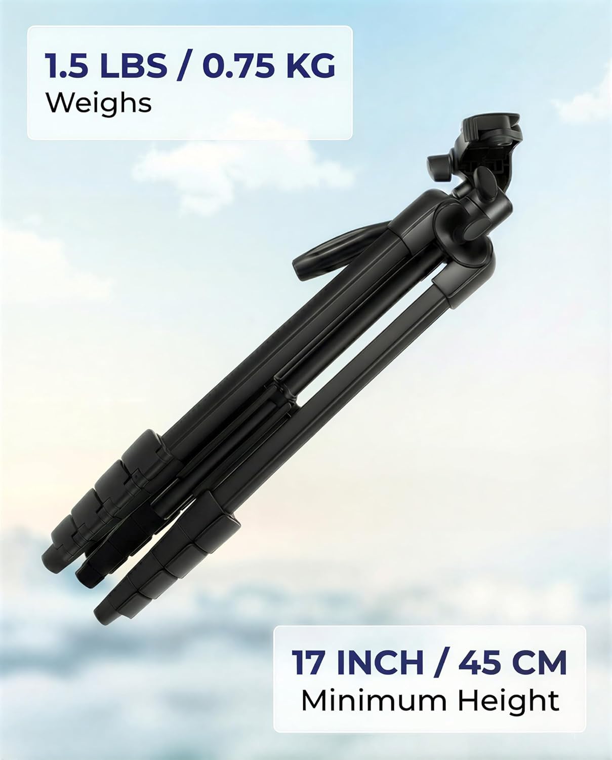 17"-63" Aluminum Tripod for Laser Level, 1.5lb Lightweight, 3D Pan Tilt with Bubble Level, Quick Release Plate, Black