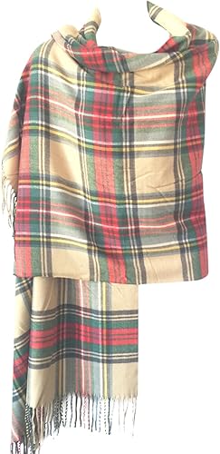 Miniatura 12 de NY GOLDEN FASHION Bufanda de invierno de gran tamaño para mujer, diseño de tartán escocés, a cuadros, con tacto de cachemira rojo (Red Tartan)