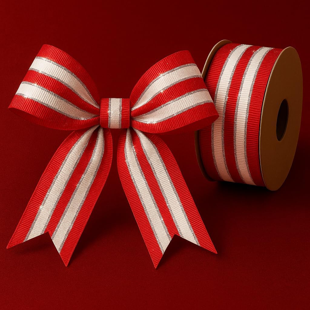 USA | American Made 1-1/2" Red, White, Silver Holiday Grosgrain Ribbon - 100 Yards