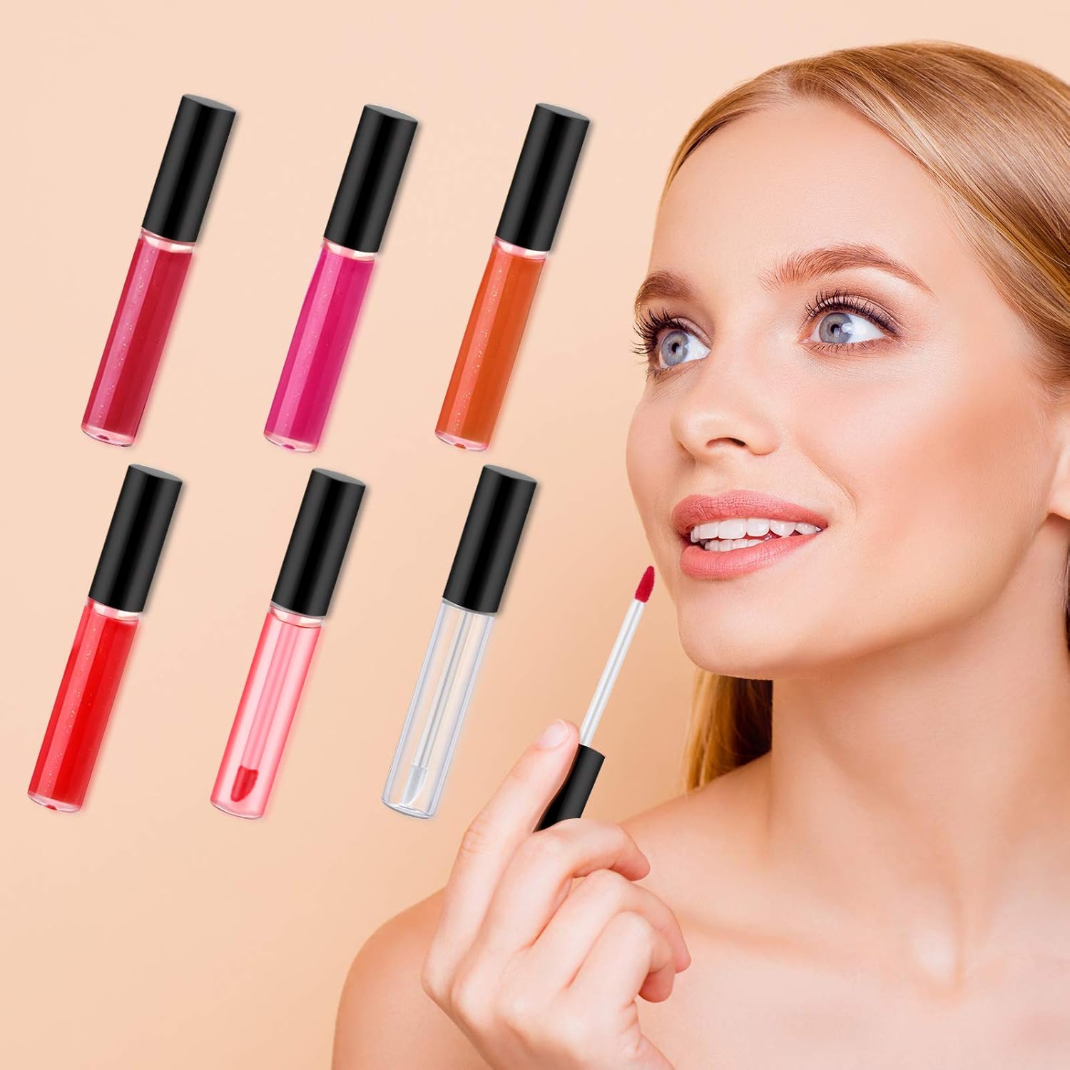 Patelai 50 Pack 10 ml Empty Lip Gloss Tube Containers Clear Refillable Lip Balm Bottles Plastic Lipstick Tubes with Rubber Inserts Cosmetic Tools for Travel, DIY Makeup, Personal Cosmetic(Black)