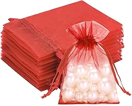 G2PLUS Red Organza Bags 7 x 9 cm Pack of 50 Small Gift Organza Bags with Drawstring Wedding Candy Bag Jewellery Bag Gift Bag