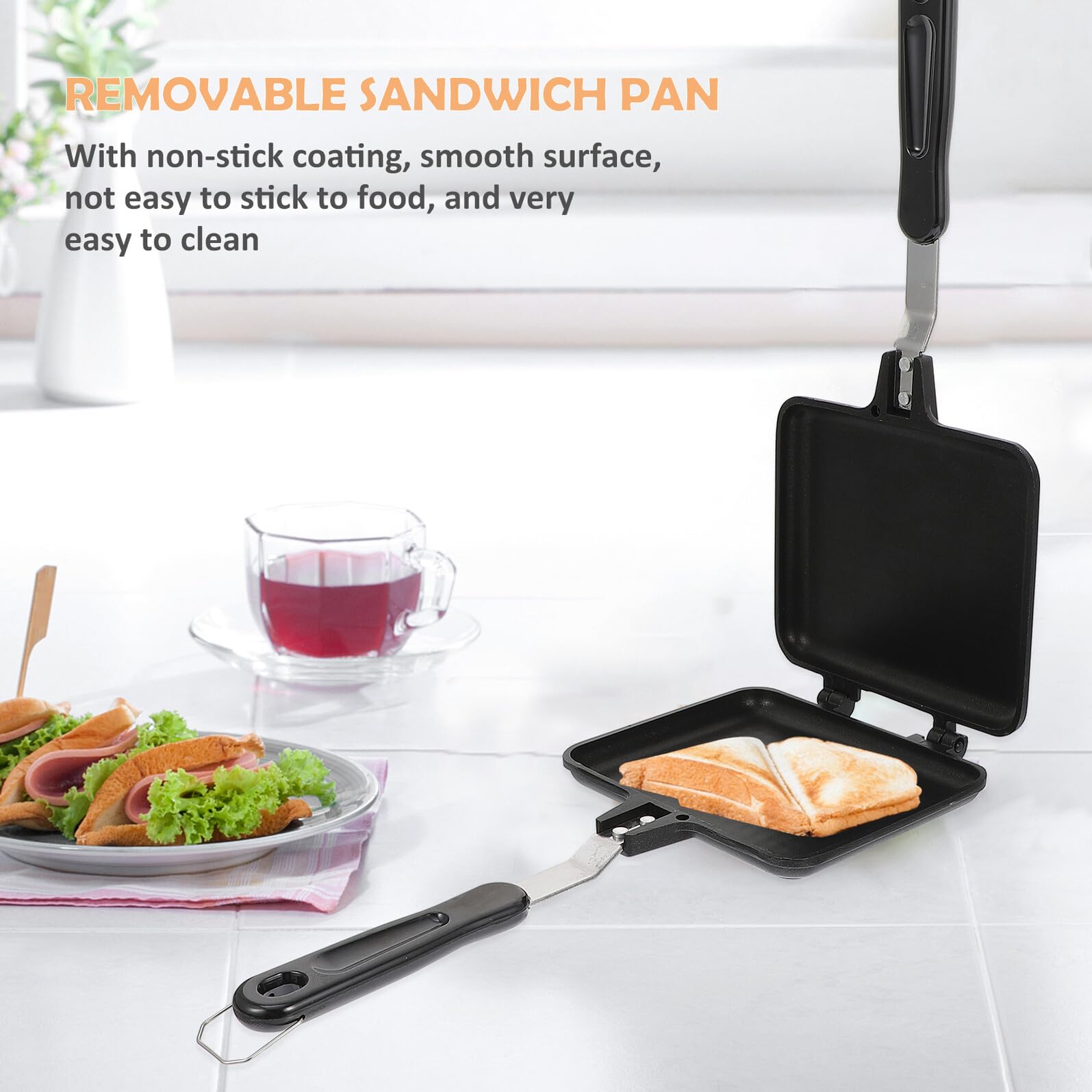 PartyKindom Antihaft Sandwichform aus Aluminium, Schwarz, Abnehmbar | Doppelseitig, Leicht zu Reinigen, Brotbackplatte für Toast und Sandwichbrot, Küchenbedarf