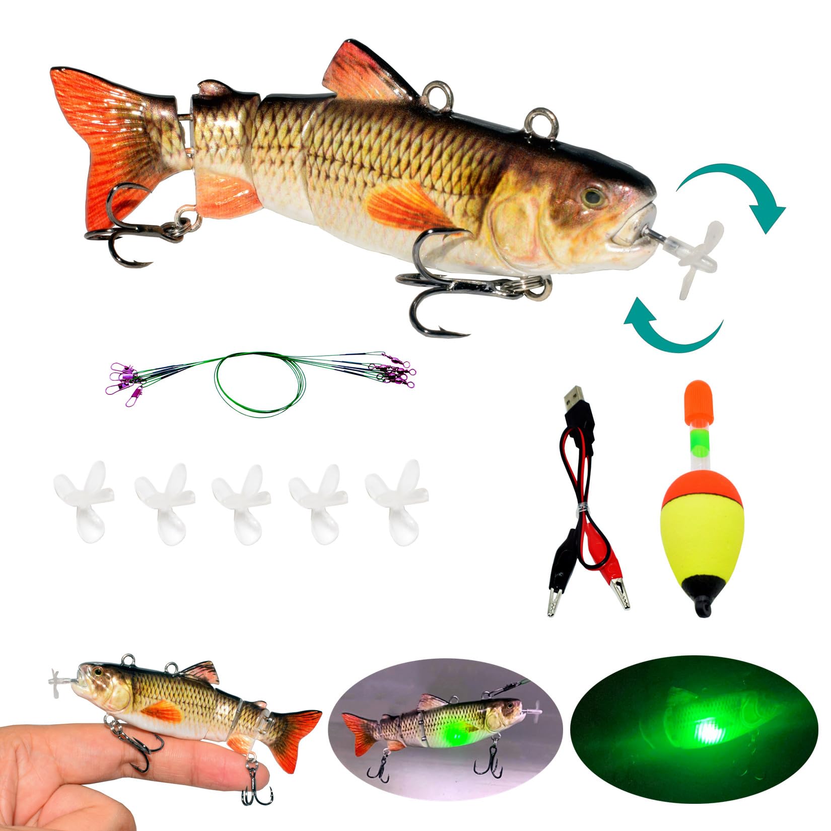 Señuelo de pesca robótico para natación, cebo de natación recargable por USB, cebo para lubina, almizcle, pez sol, aparejos de pesca, truchas realistas