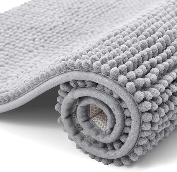 smiry Non Slip Chenille Bath Mat, Extra Soft Bathroom Mat, Super Absorbent Fluffy Bath Mats for Bathroom, Machine-Washable Quick Dry Bath Rug Foot Mat, 40 x 60 cm, Grey - 1