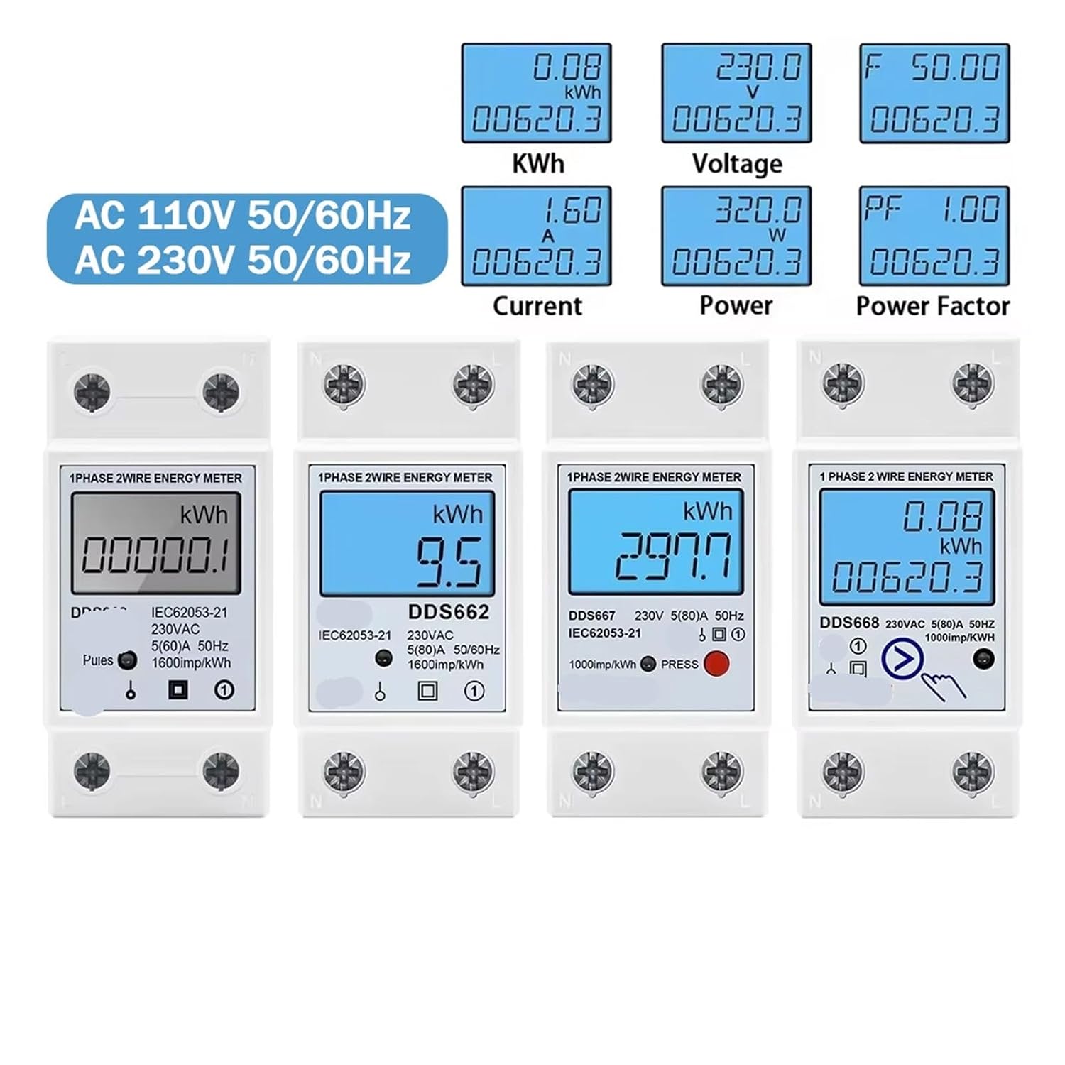 Jednofazowy cyfrowy miernik energii LCD Reset Zero KWh Napięcie Prąd Pobór Energii Licznik Watomierz Elektryczny 230V Szyna DIN