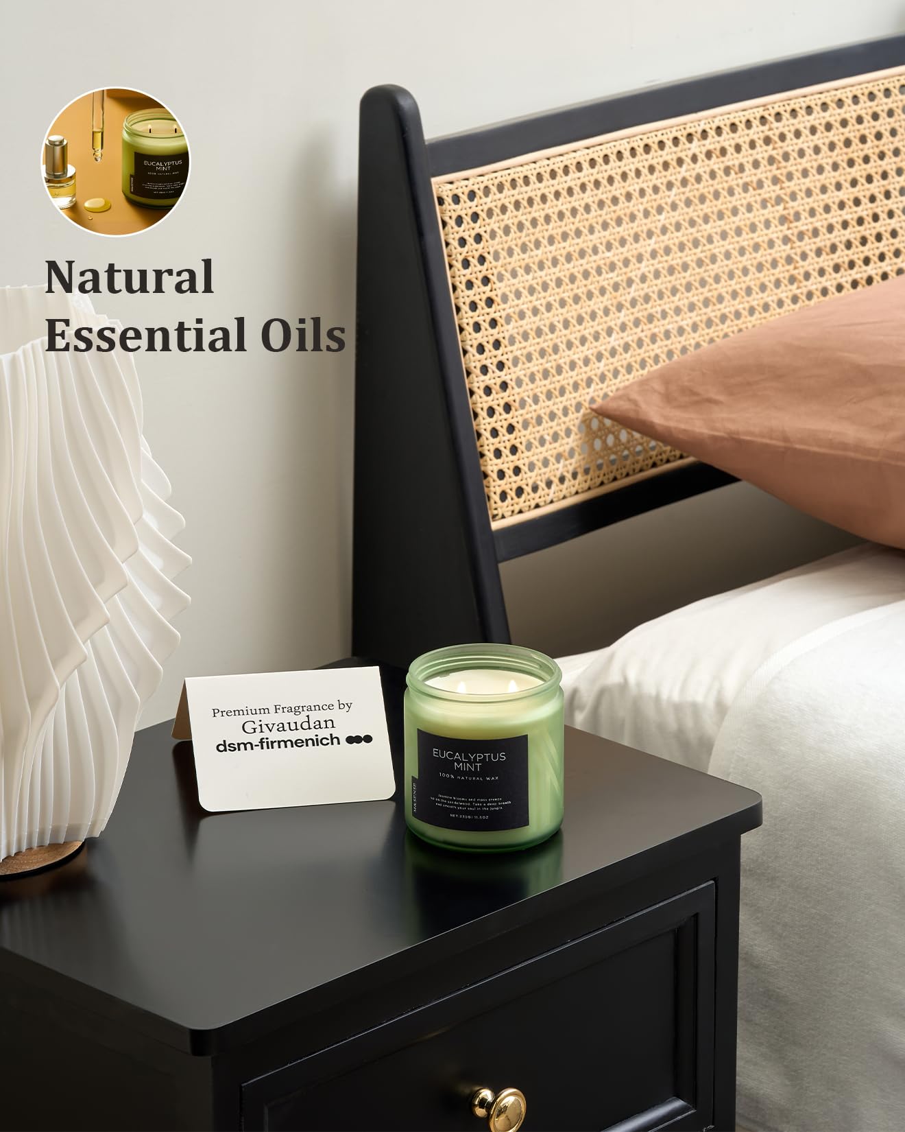 Velas de soja de eucalipto y menta para el hogar, 11.6 onzas, 70 horas de combustión de aromaterapia, regalo para aliviar el estrés, meditación, yoga, spa relajante, tarro reutilizable para 6