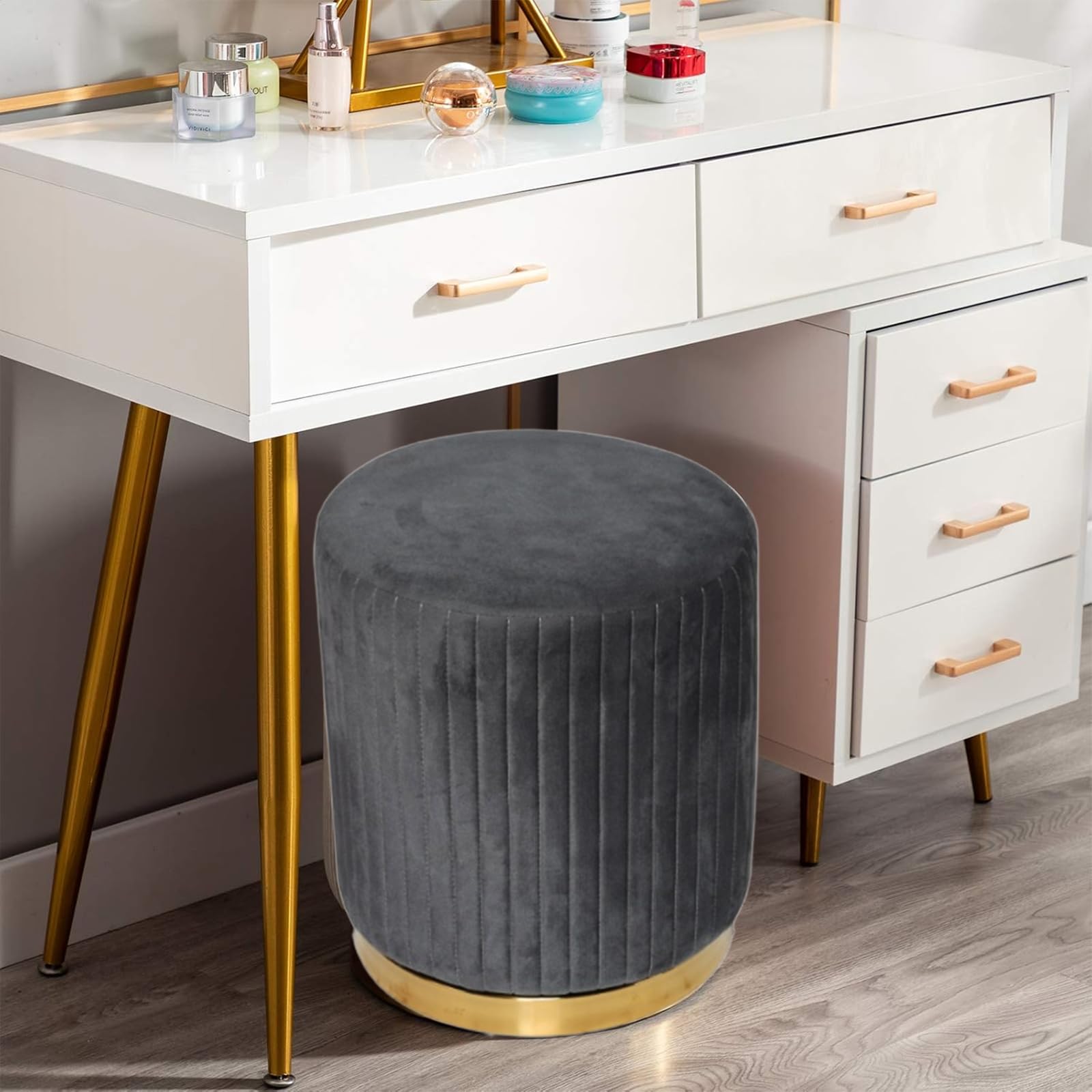 Sedia da trucco, girevole a 360°, per divano, trucco, trucco, in velluto, per trucco, sgabello da scrivania e ufficio, ideale come sedia da toeletta (grigio1)