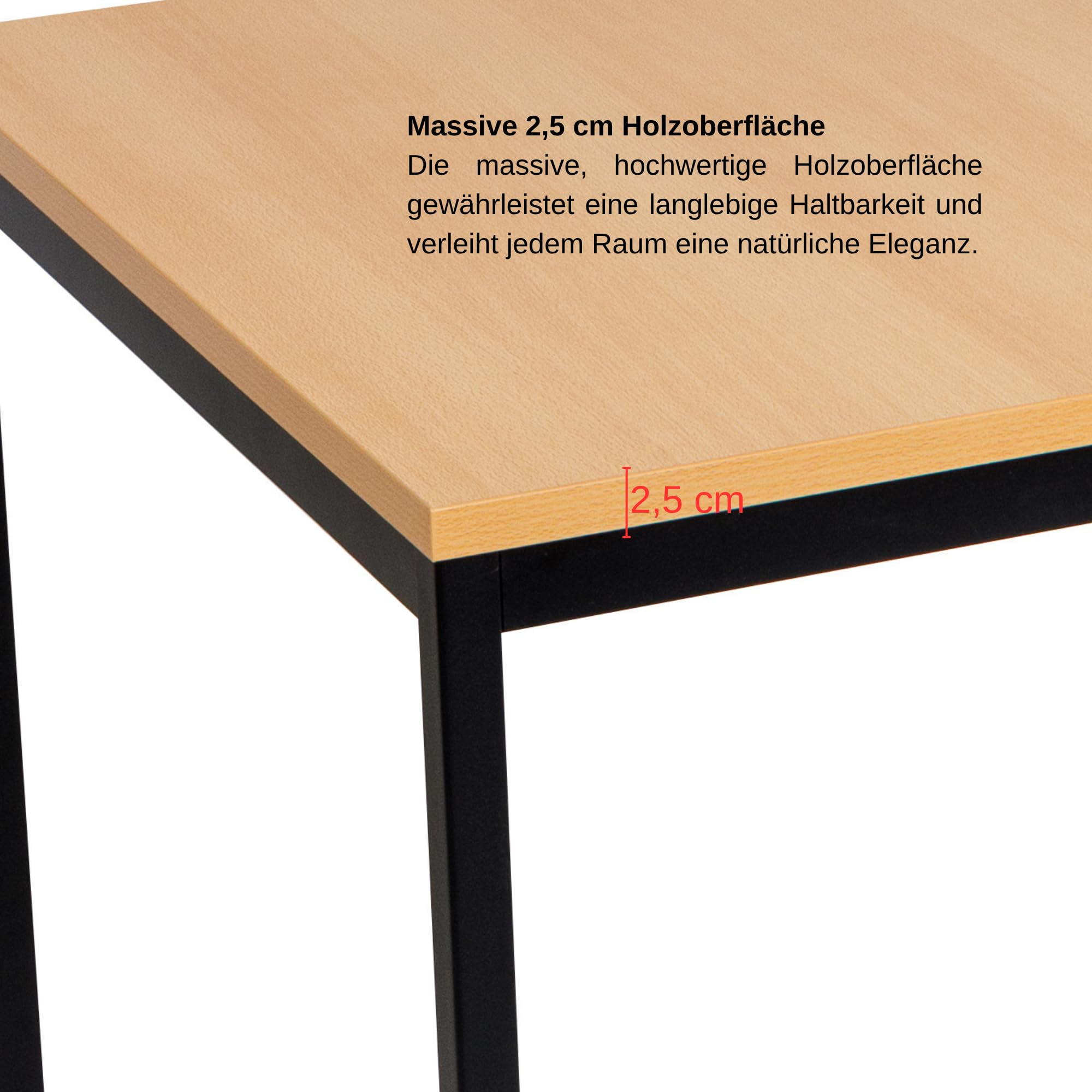 furni24 Schreibtisch-Stahl 120x80x75cm, Buche, TÜV/GS-Einfache Montage, Arbeitstisch, Bürotisch, Küchentisch, Esstisch, Druckertisch Büro-Möbel Arbeitszimmer Computertisch Gaming-Tisch Mehrzwecktisch