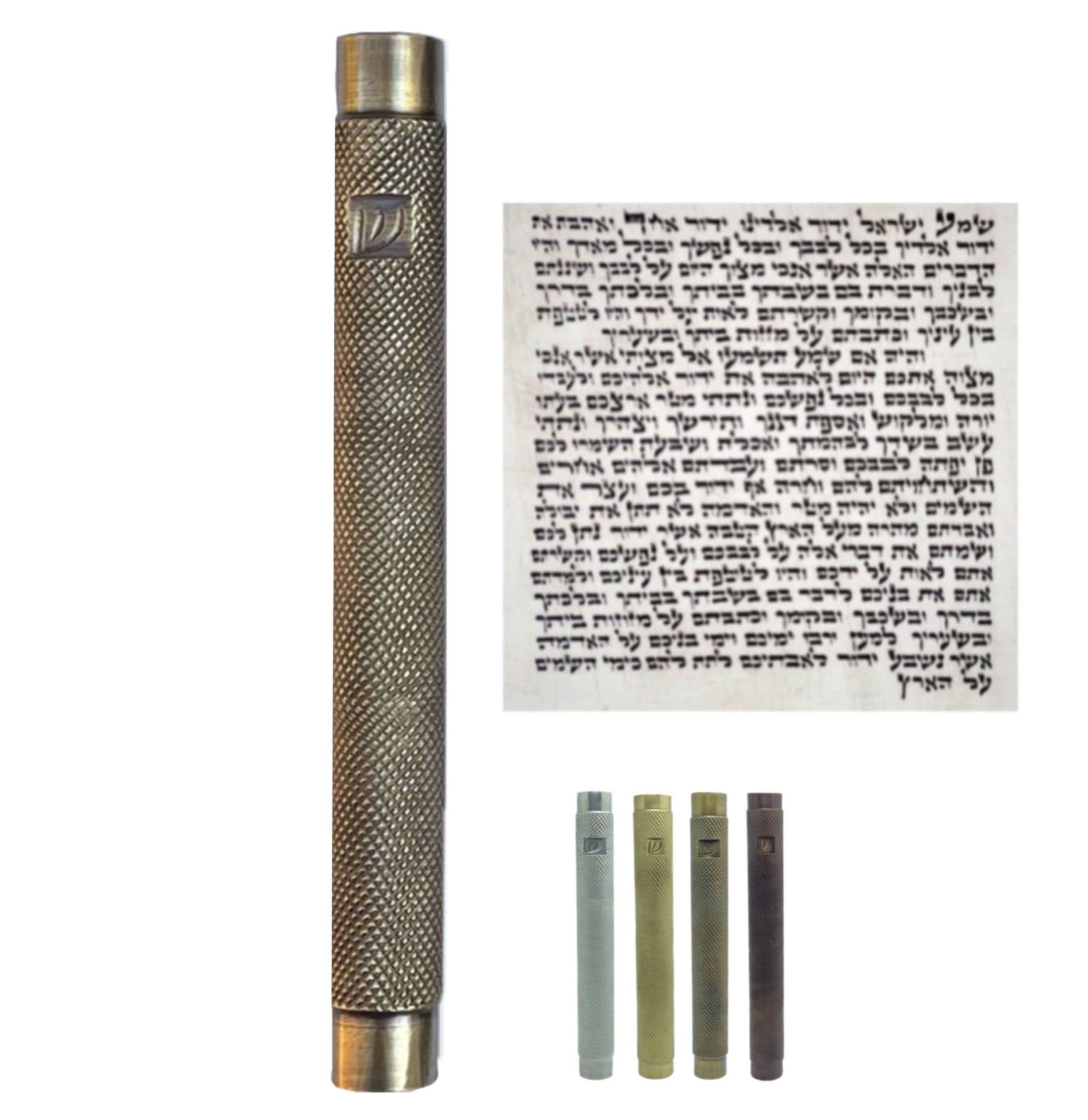 Brass Mezuzah Case with Scroll for Door Wetherproof mezzuza Cover Full Protection for Scroll Easy Installatioon Home Blessing and Protection (Bronze/Knurling, 7 Inches)