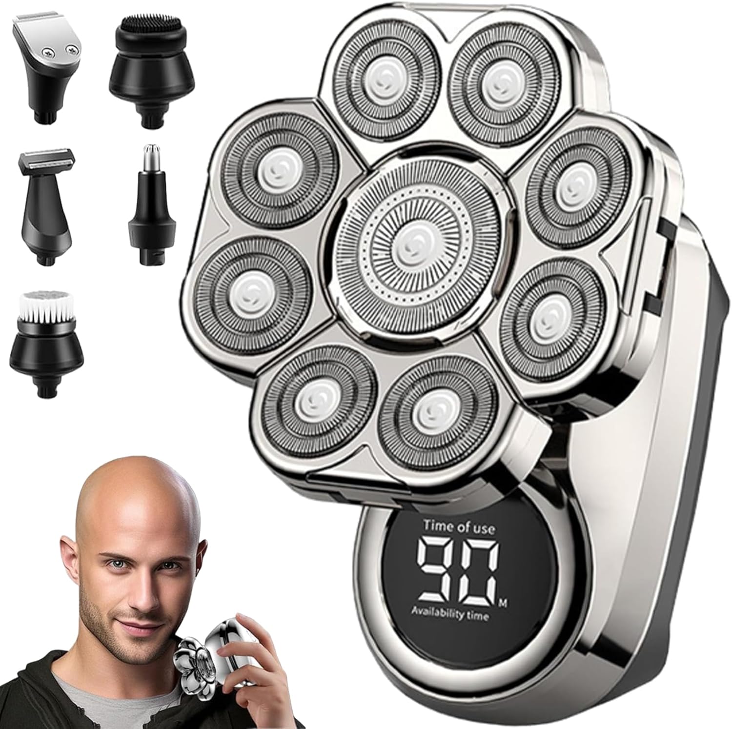 9.0 Ultra Shaver, Bald Head Shaver 9.0, 9D Floating Blade Heads, Intelligent LED Display IPX7 Waterproof Wet Dry Shaving, Rechargeable Cordless Razor for Men (Silver)