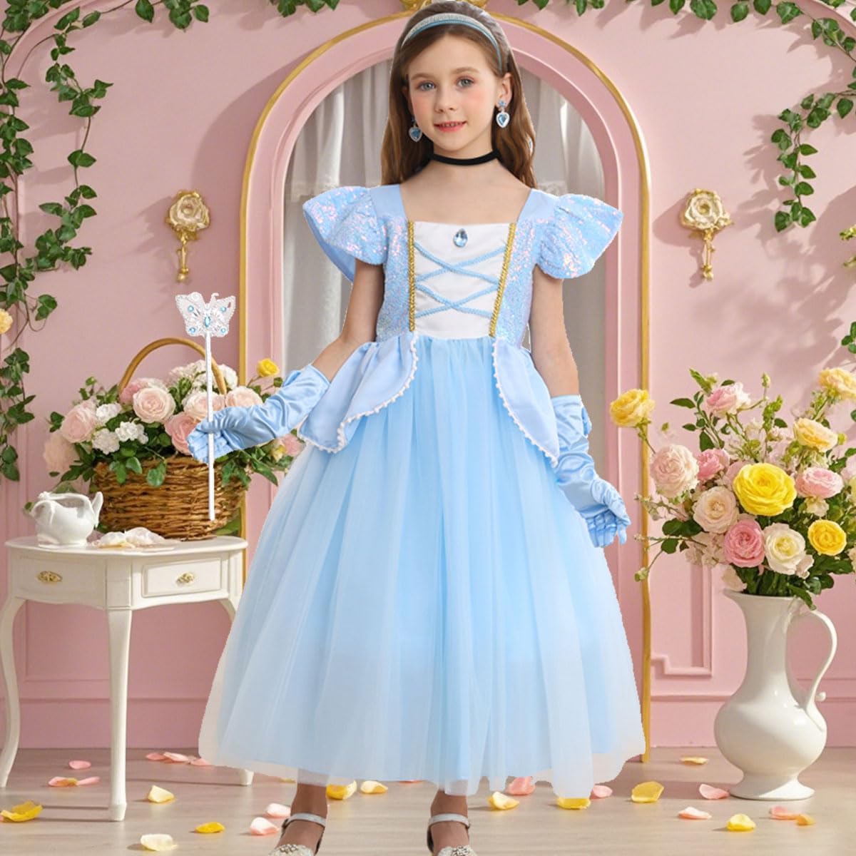 iTVTi Princess Cinderella Costume for Girls Kids Cosplay Dress Carnival Halloween Party Outfit - Image 3