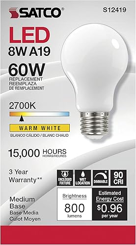 Miniatura 3 de Satco Paquete de 6 lámparas de filamento LED regulables, S12419, lúmenes altos, 8.2 vatios, A19; blanco suave; base media; 2700 K; 90 CRI; 120