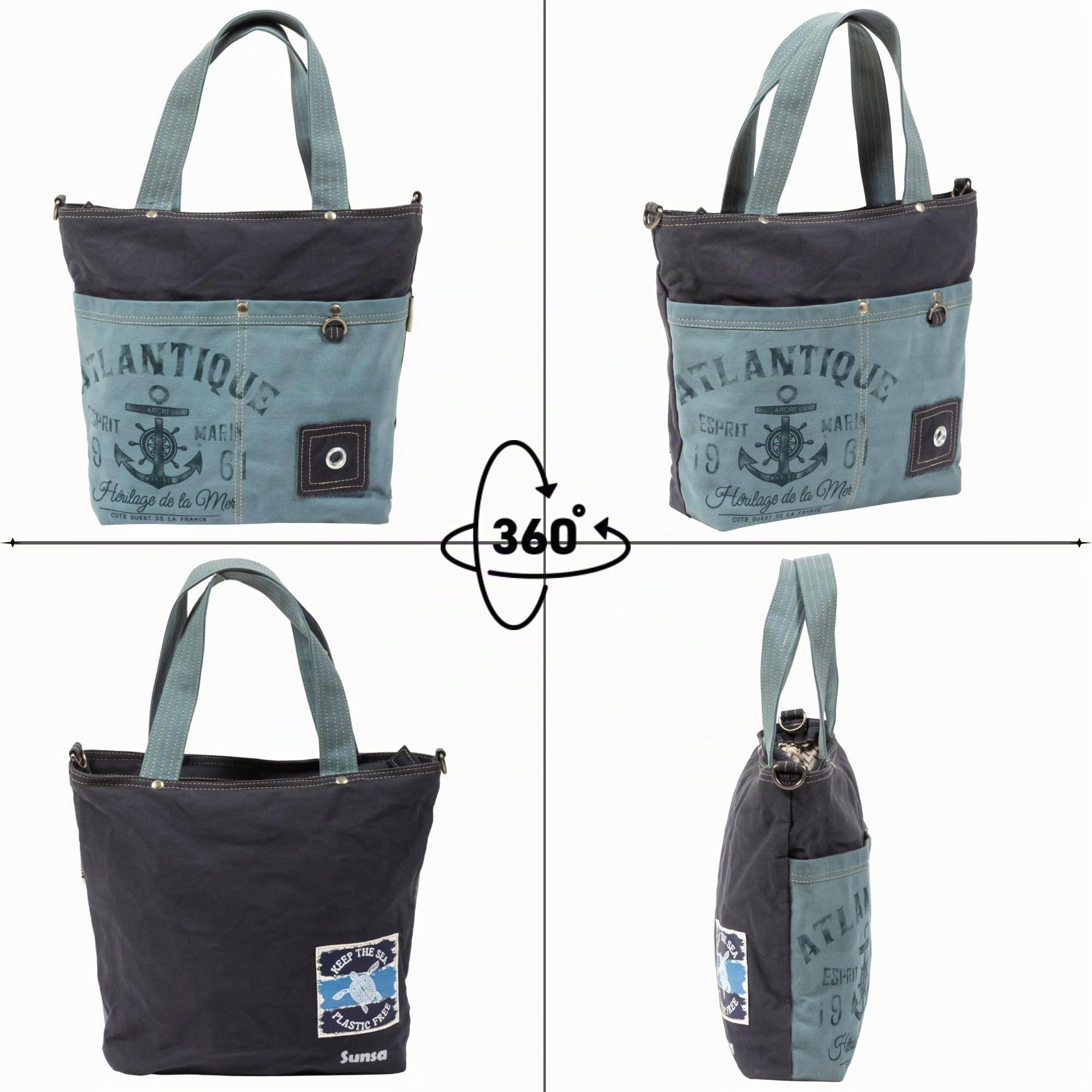 Sunsa Maritim Anker Design Handtasche. Damen Canvas Schultertasche, blau