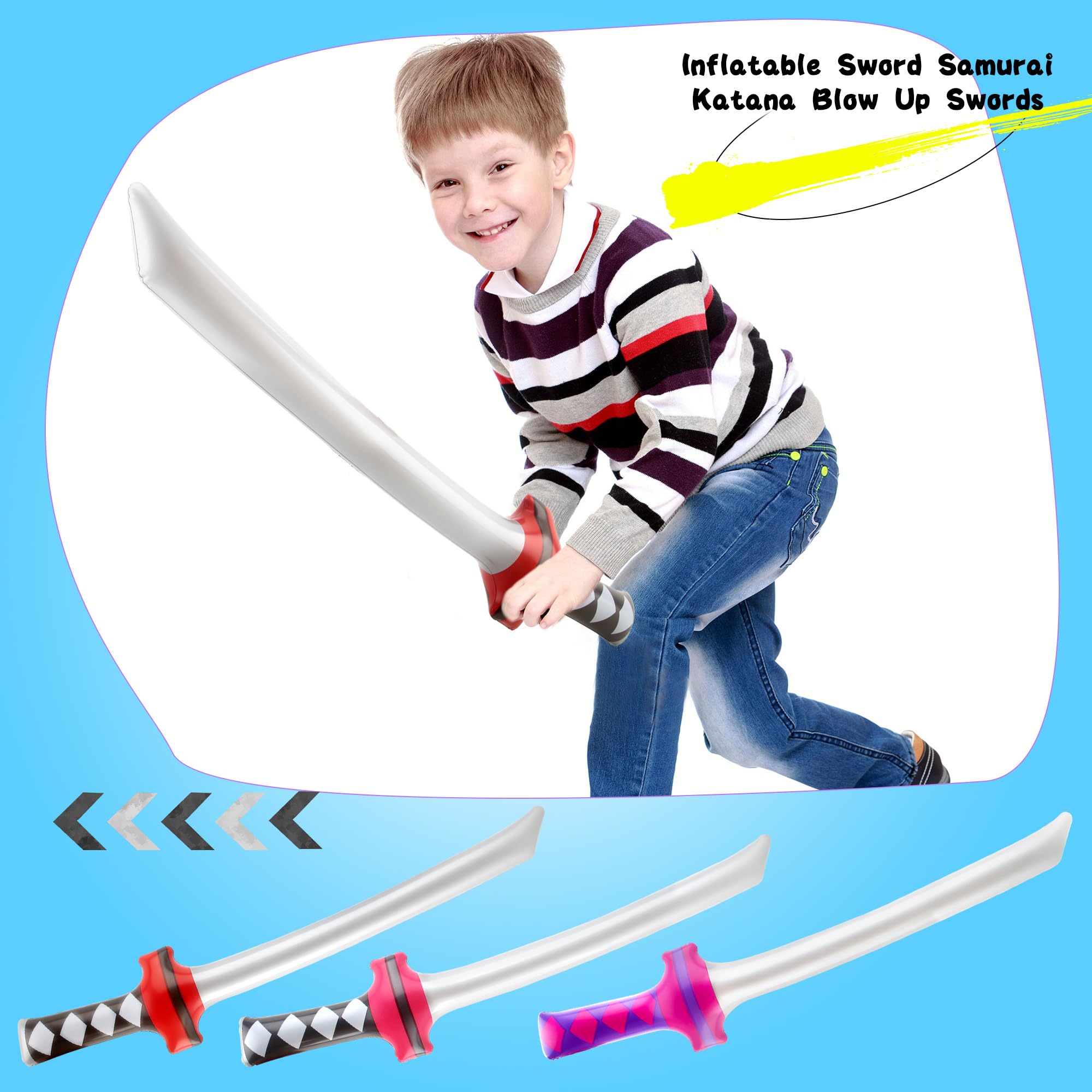 12-Pack Inflatable Ninja Swords - Blow-Up Samurai Katana Toys For Kids Party, Costumes, Play