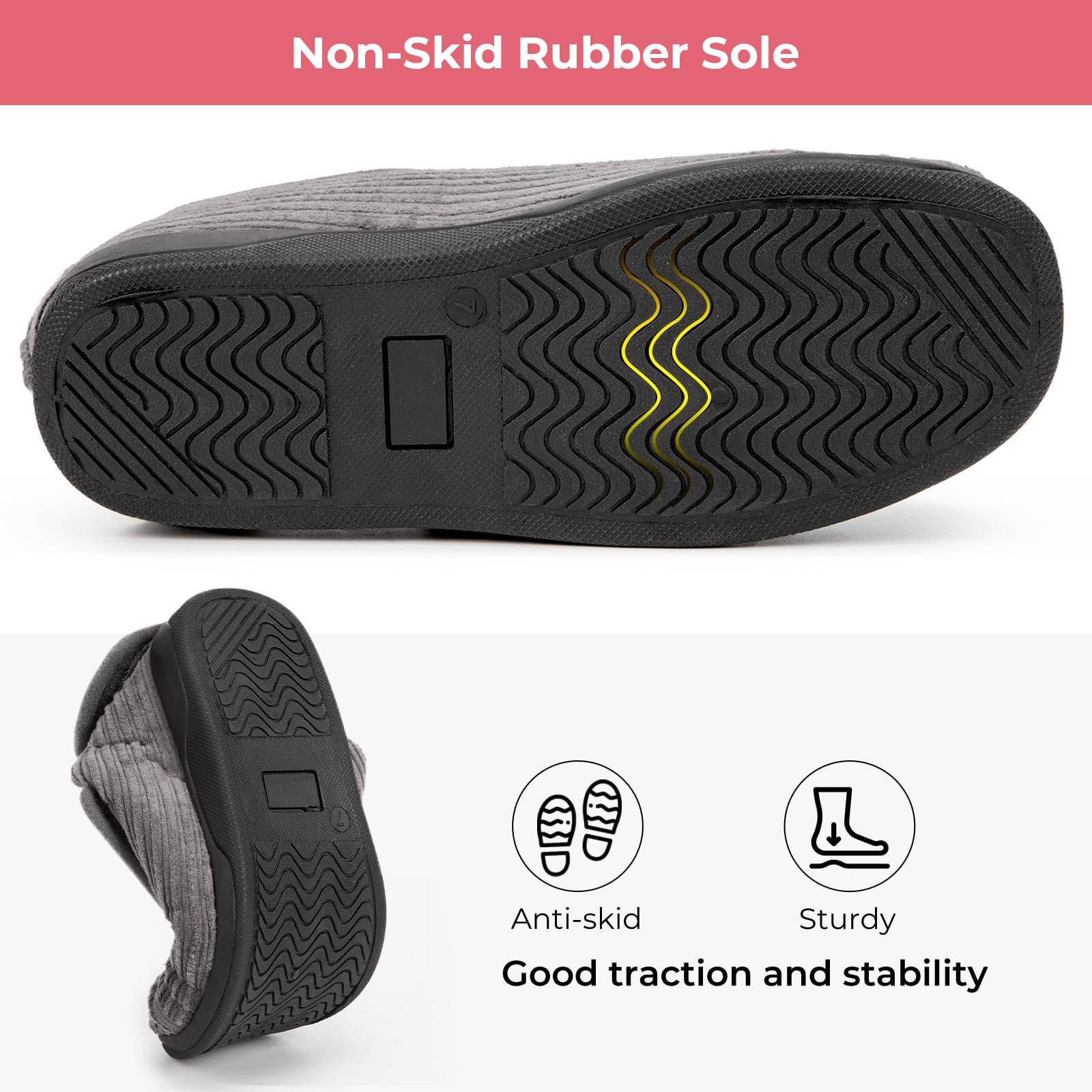 HomeTop Pantuflas mujer talón cerrado terciopelo canalé ancho regulable