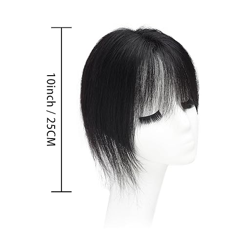 Miniatura 7 de viviaBella Toppers de cabello humano con clip de 10 pulgadas con flequillo, negro natural