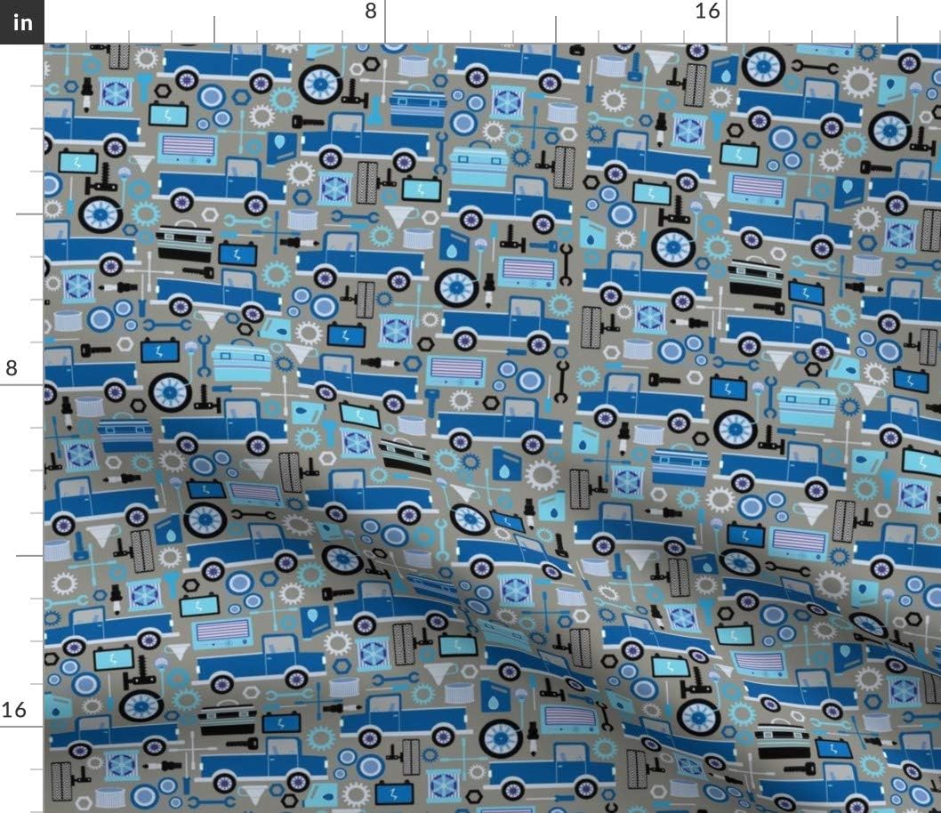 Spoonflower Fabric - Car Tools Medium Truck Blue Tones Box Printed on Petal Signature Cotton Fabric by The Yard - Sewing Quilting Apparel Crafts Decor