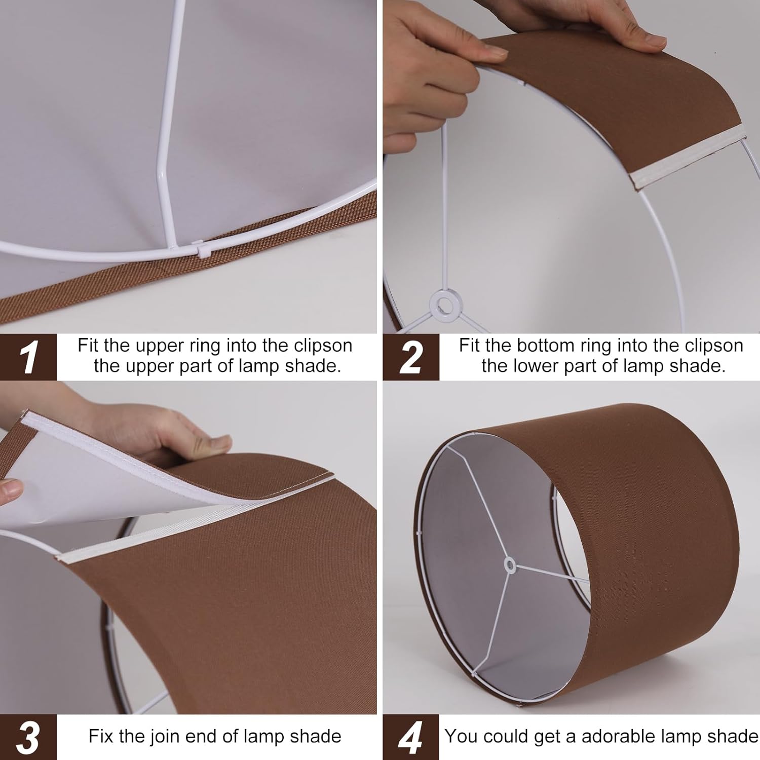 Lamp Shades Set of 2, Drum Lampshade for Table Lamps Floor Lamp, 13" Top X 13" Bottom X 10" High Brown Large-Medium Line Fabric Lamp Shades, Easy Assembly Replacement Lampshades