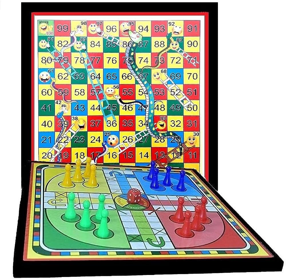 HTM Ludo and Snake and Ladder Deluxe Board Game For 1 To 5 Year | Big Size 12 Inch Play Board | Ludo Game | Saap Seedhi Travel Board Game Multicolor