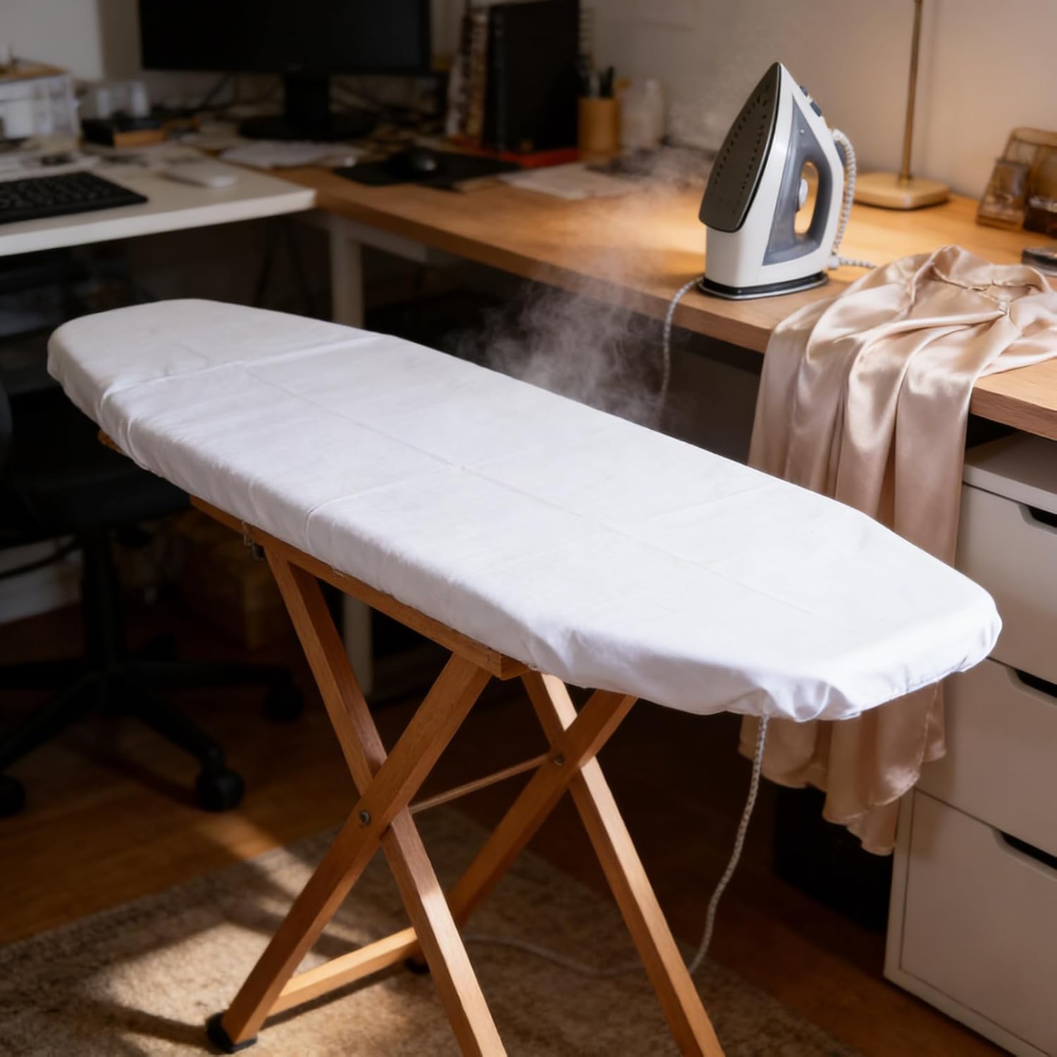 White Heat Reflective Ironing Board Cover Pad 59x31.4 Polyester | Foldable Mat Format, Anti-scalding Cloth Surface, Universal Fit with Nonslip Grip for Laundry Rooms