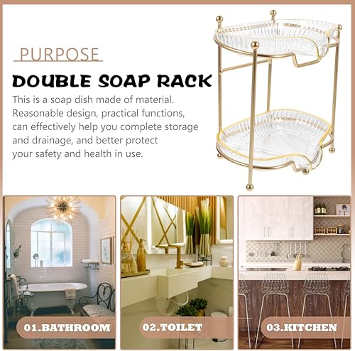 Miniatura 5 de PRETYZOOM Soporte de jabón de doble capa de alta calidad, plato de jabón de baño, ducha, bandeja para jabón, barra de drenaje, plato de