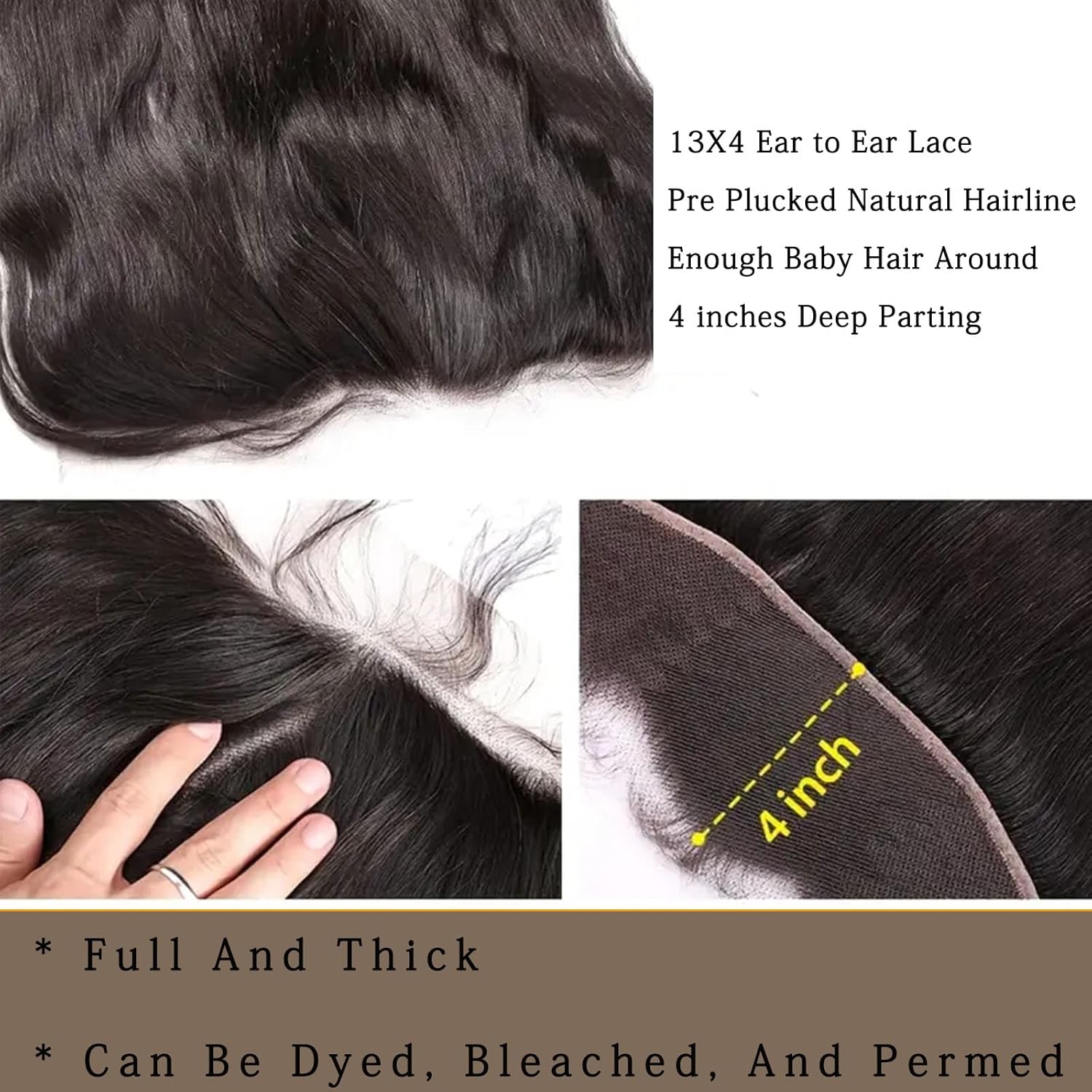 13X4 Transparent Lace Frontal Straight Natural Hairline 100% Unprocessed Brazilian Virgin Human Hair With Baby Hair 150% Density Black For Black Woman 14Inch