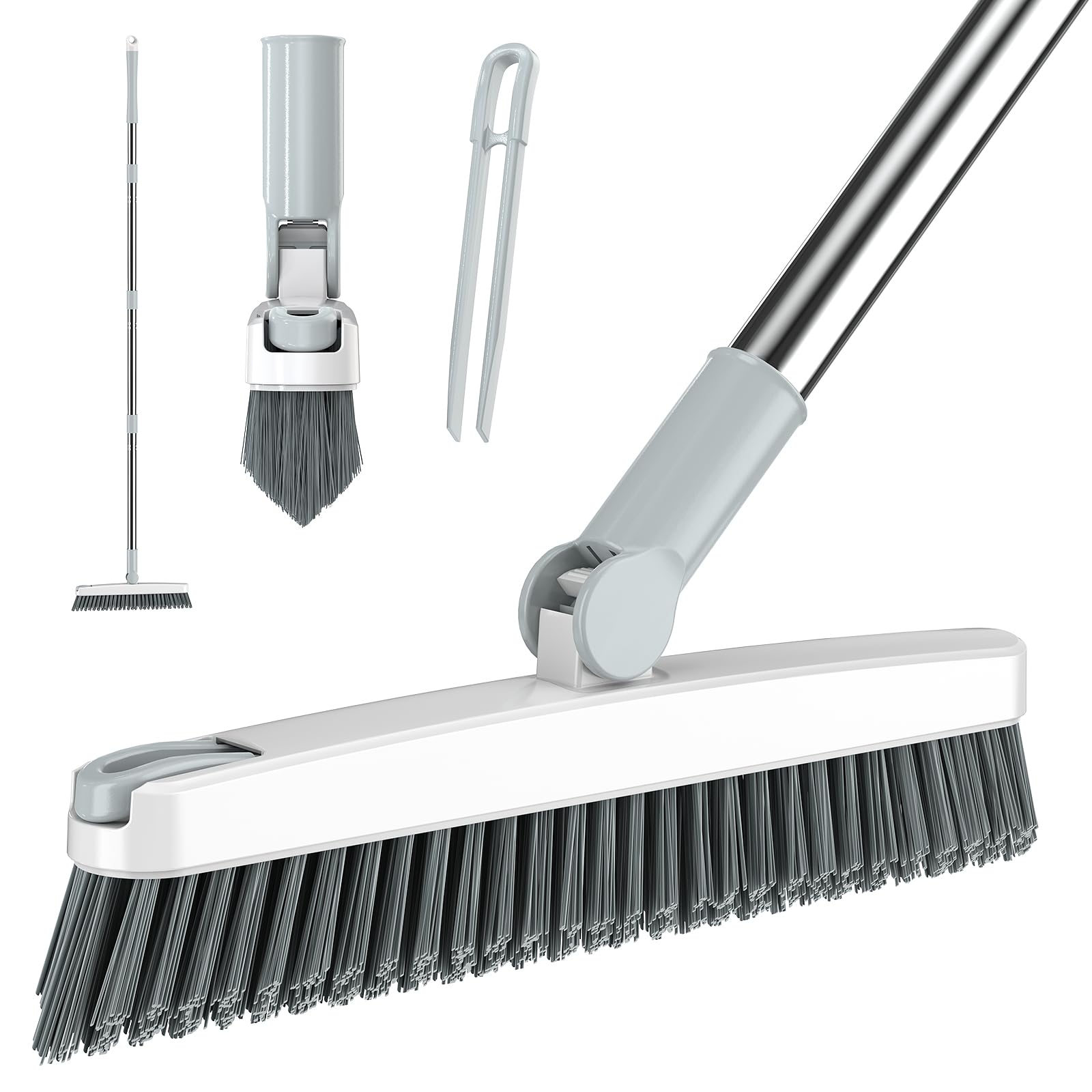AIR U+ Fugenbürste mit langem Griff, 180° schwenkbar, Scheuerbürste mit Pinzette an Haarspange, V-Form, Fugenschnur, Schrubber, steife Borsten für Tiefenreinigung, Fugendichte, Dusche, Küche, Ecken