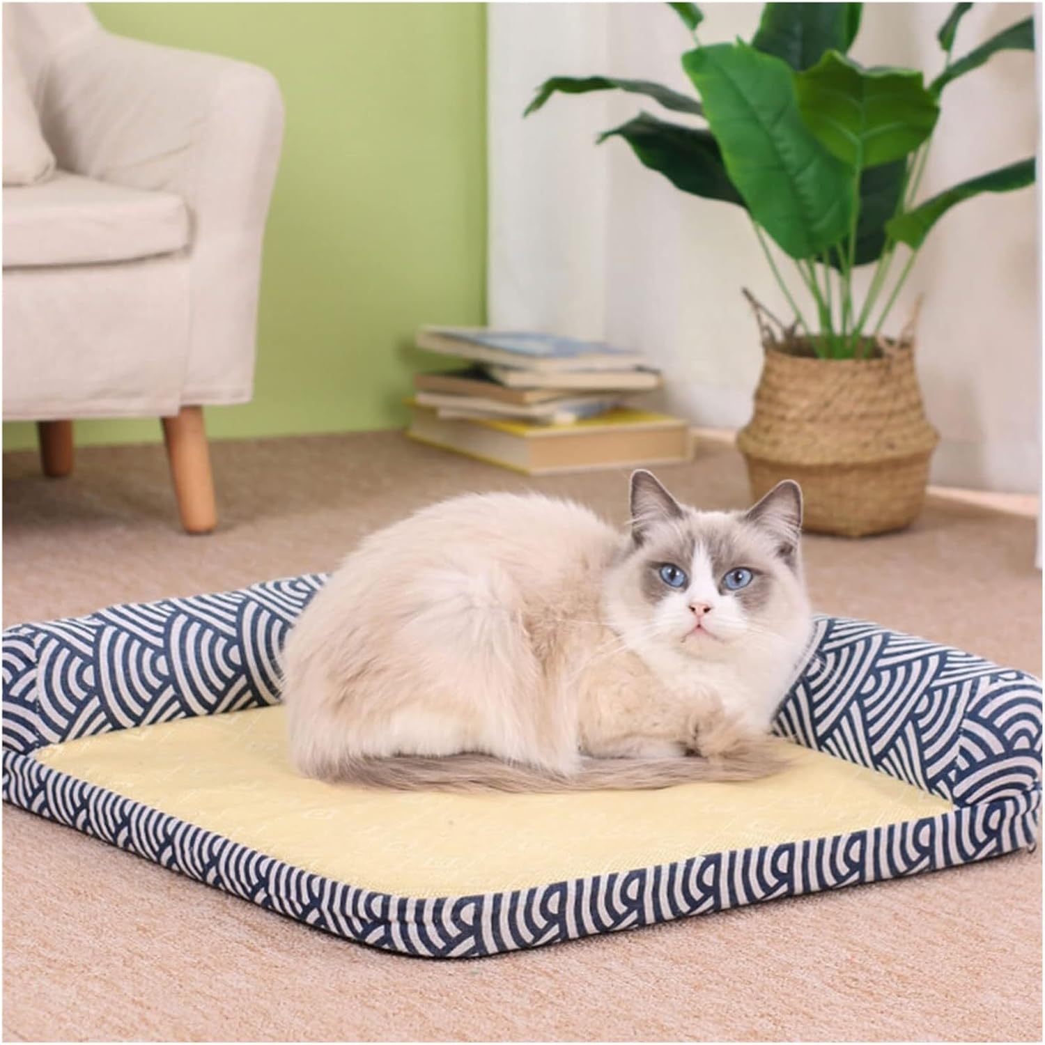 Breathable Woven Rattan Cooling Mat for Cats and Dogs, Non-Slip Pet Bed Pad for Indoor Outdoor Use, Detachable and Easy to Clean(S)