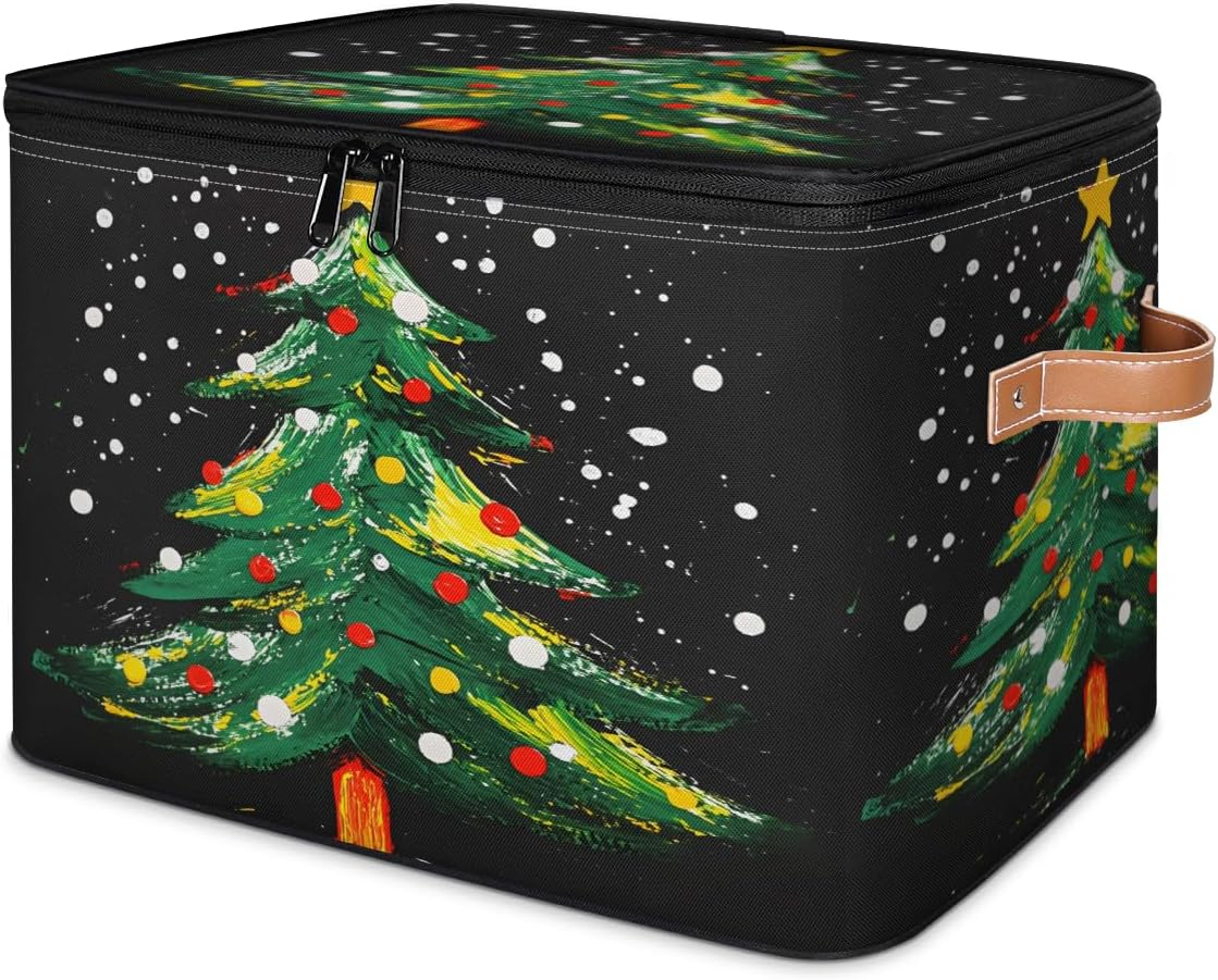Xmas Trees Storage Bins with Zipper Lid