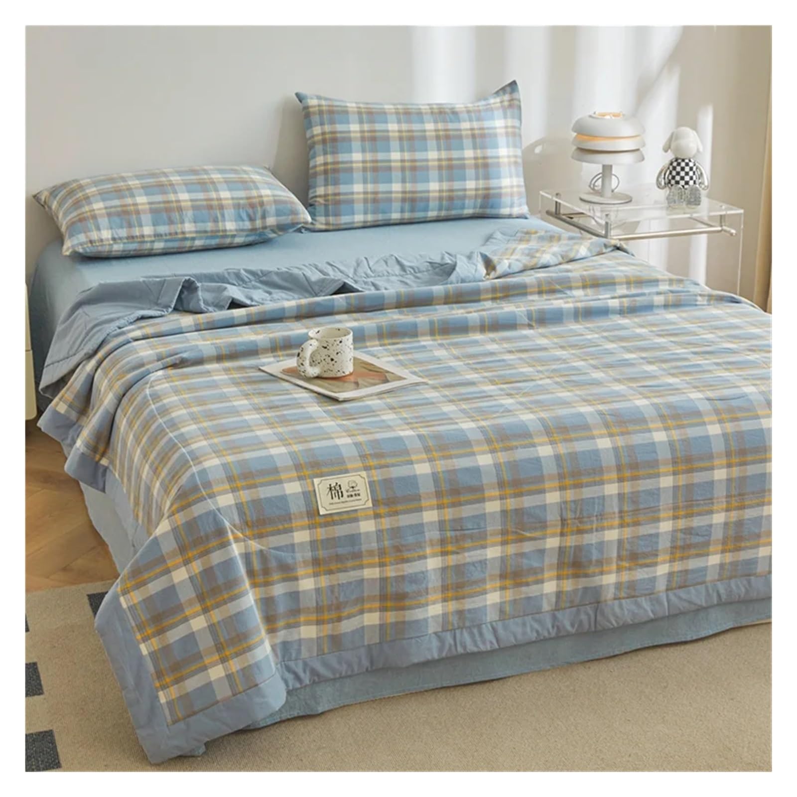 IUVYTA Summer Duvet Cotton Summer Quilt Lightweight Breathable Bedding Minimalist Plaid Thin Comforter Air Conditioning(10,150x200cm(59x79inch))