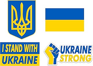 4-Pack Ukraine Flag Sticker Pack I Stand with Ukraine Vinyl Decals Large Size Coat of Arms Decal Ukrainian Flag Sticker Multi-Pack Bumper Sticker Flag Sticker Ukraine Strong
