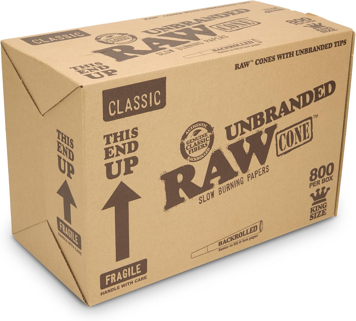 RAW Rolling Papers King Size Classic Cones Unbranded Tips - 800 Pre-Rolled Cones: Bulk Box