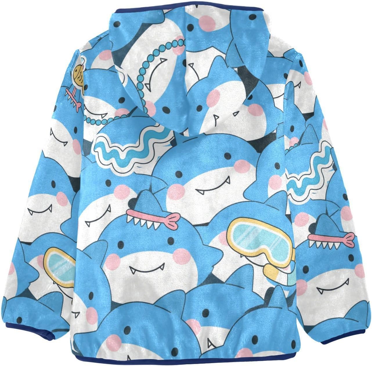 Cartoon Cute Dolphin Blue Toddler Zip Up Jackets Outerwear Jackets Navy Blue Baby Zipper Hoodie