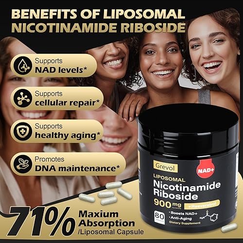 Miniatura 3 de Suplemento NAD para hombres y mujeres ribósido liposomal de nicotinamida con resveratrol y quercetina - Fórmula de alta absorción para energía,