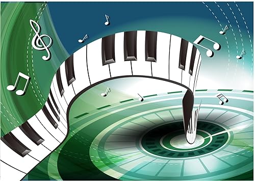BELECO 5x3ft Fabric Piano Music Backdrop Musical Note Keys Green