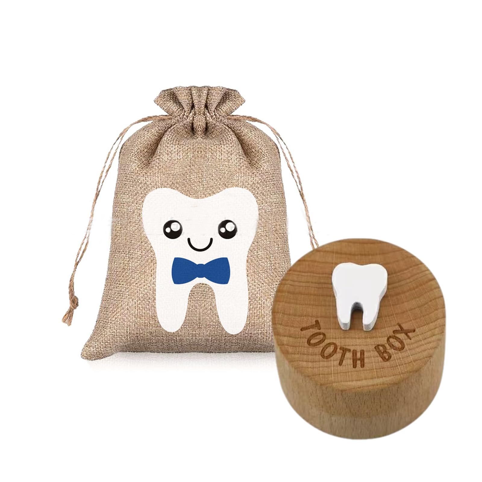fKiZanthene Wooden Tooth Fairy Box, 3D Carved Wooden Tooth Box & Tooth Fairy Bag Set