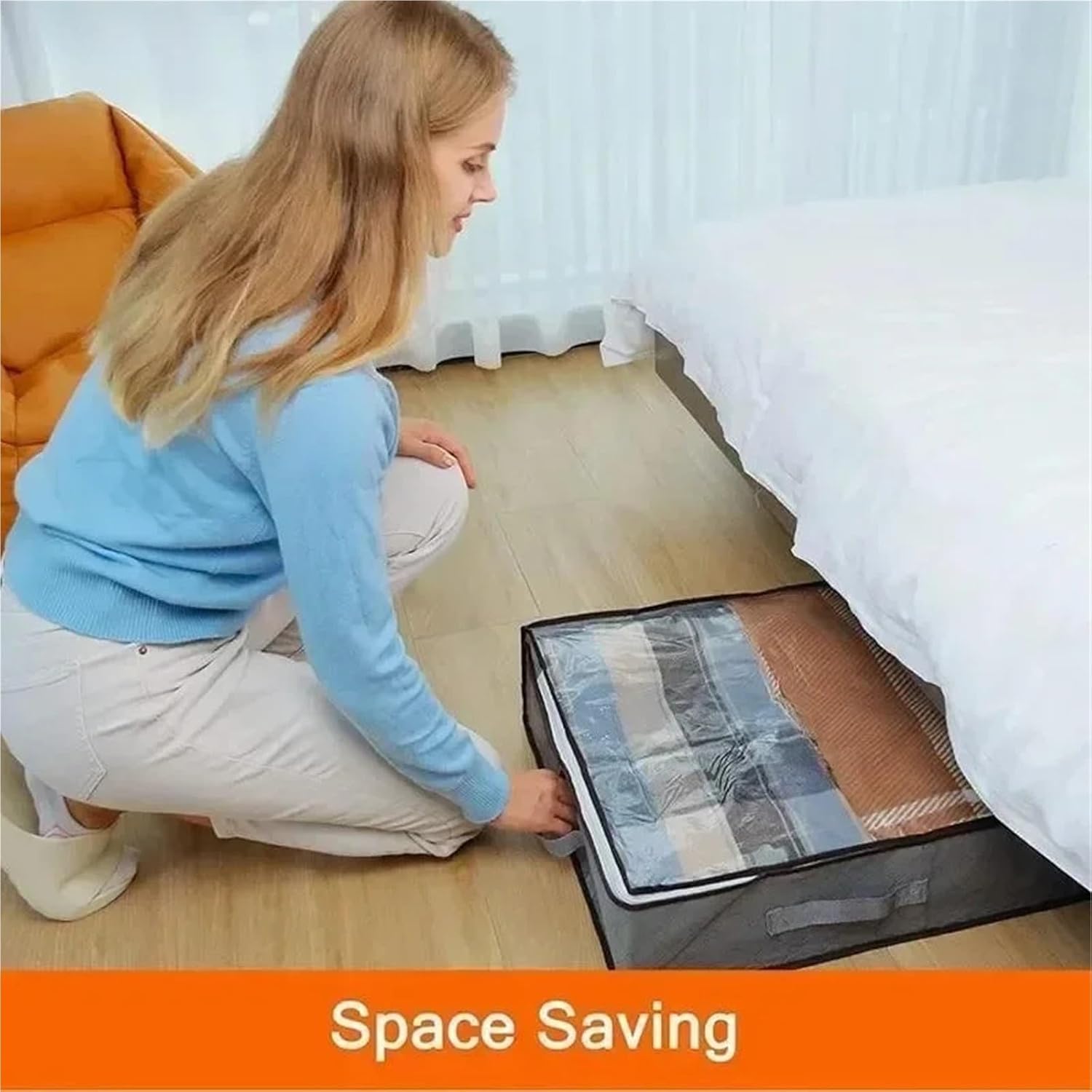 Large Capacity Underbed Storage Organizer Bag - Portable, Foldable, Dustproof & Moisture Resistant Clothes Organizer(Black 100x50x15cm)