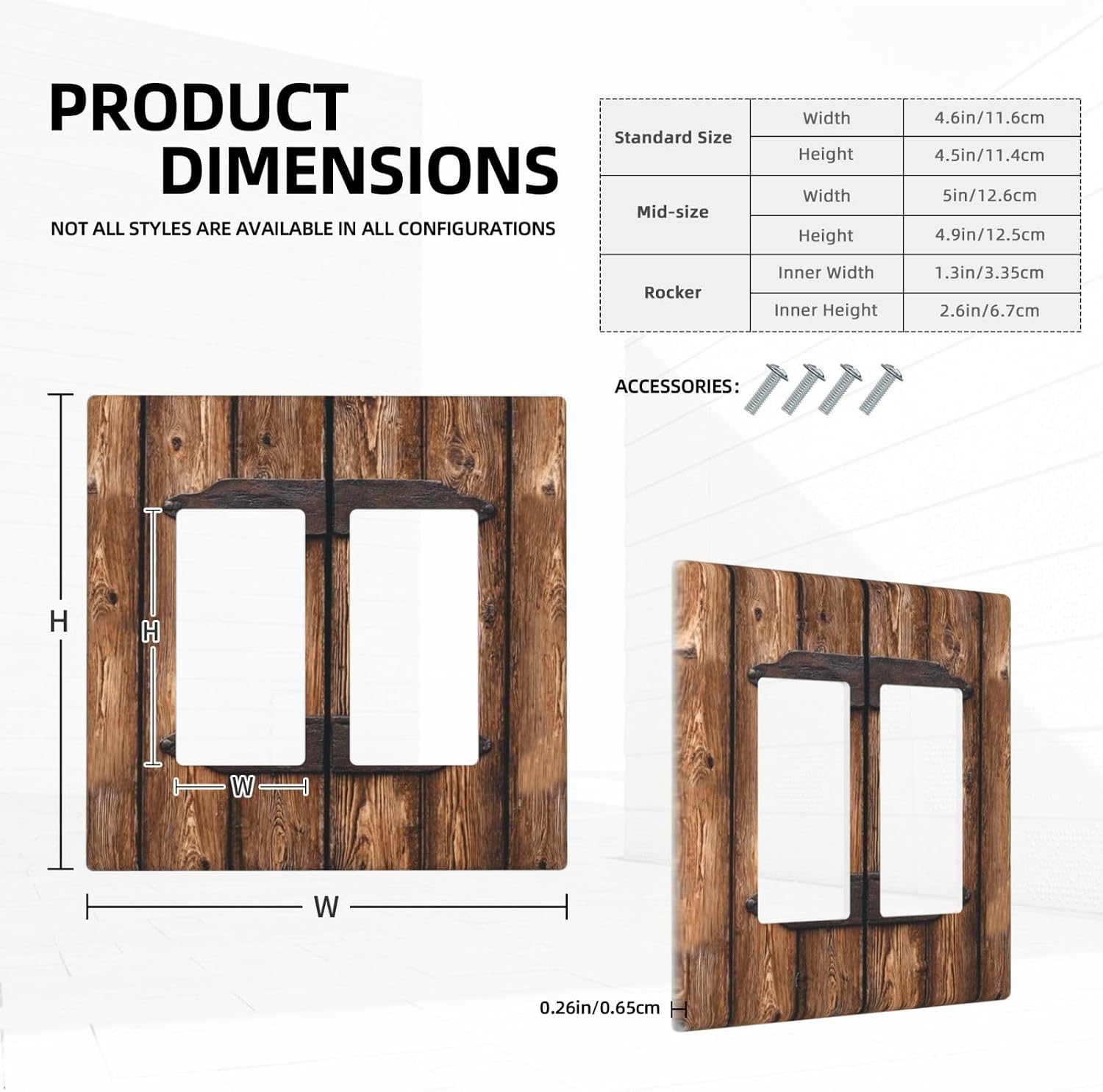 Rustic Wood Farmhouse Barn Door Light Switch Cover Vintage Brown Wooden 2 Gang Double Rocker Decorative Wall Plate Electrical Faceplate Switchplates for Bathroom Kitchen Home 4.6" x 4.5"