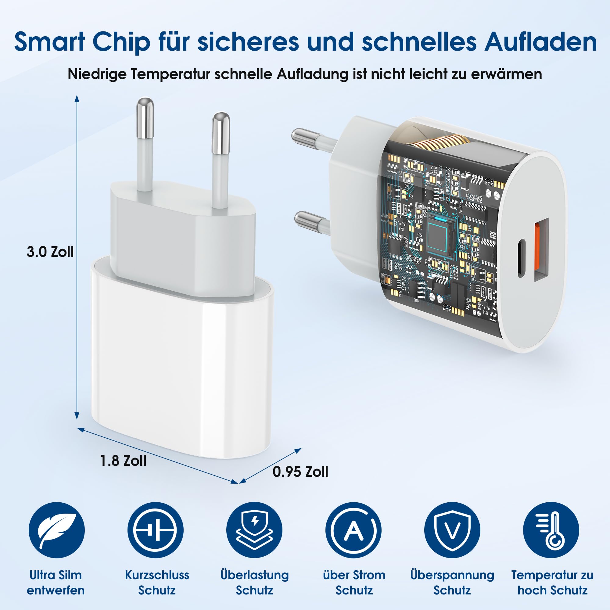 Caricatore per iPhone Certificato Apple MFi, 20W 2-Porto USB A & USB C Rapido Caricabatterie per iPhone 14/14 Pro/14 Pro Max/14 Plus/13/12/11/XS/XR/X/SE/8/7, Alimentatore con Cavo Lightning da 2m - 5