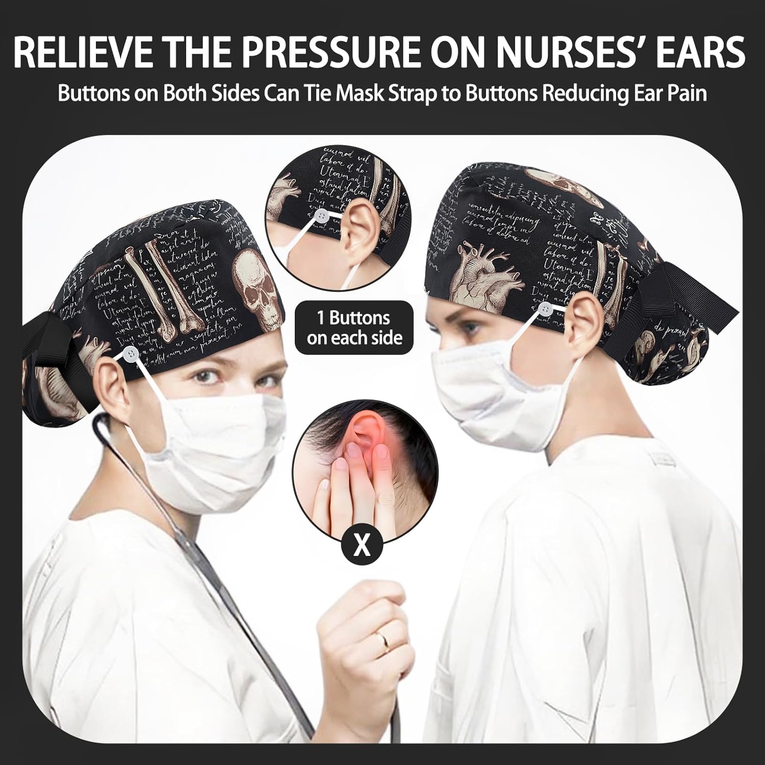 Funny Surgical Scrub Caps for Women - Cute Nurse Hat with Scrunchies Button Sweatband Adjustable for Medical Professionals - Image 5