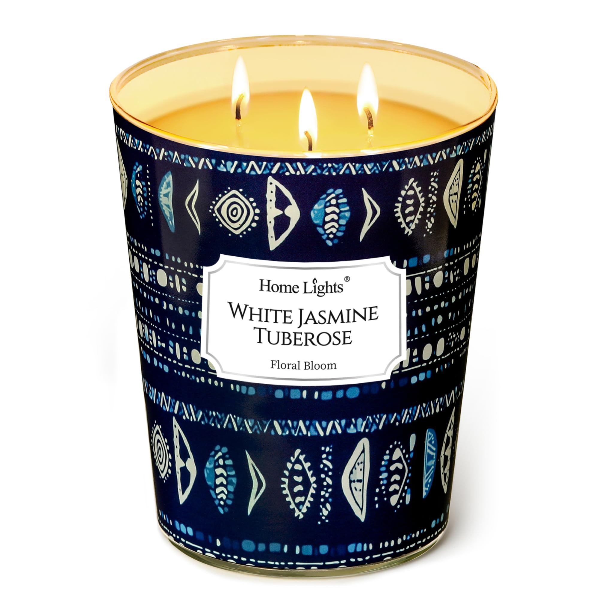 Home Lights Scented Candles for Women &amp; Men, 34oz Candle Jars Aromatherapy 3-Wick Candle, Ideal for Bohemian Natural Textures Home Decor and Gifts, White Jasmine Tuberose