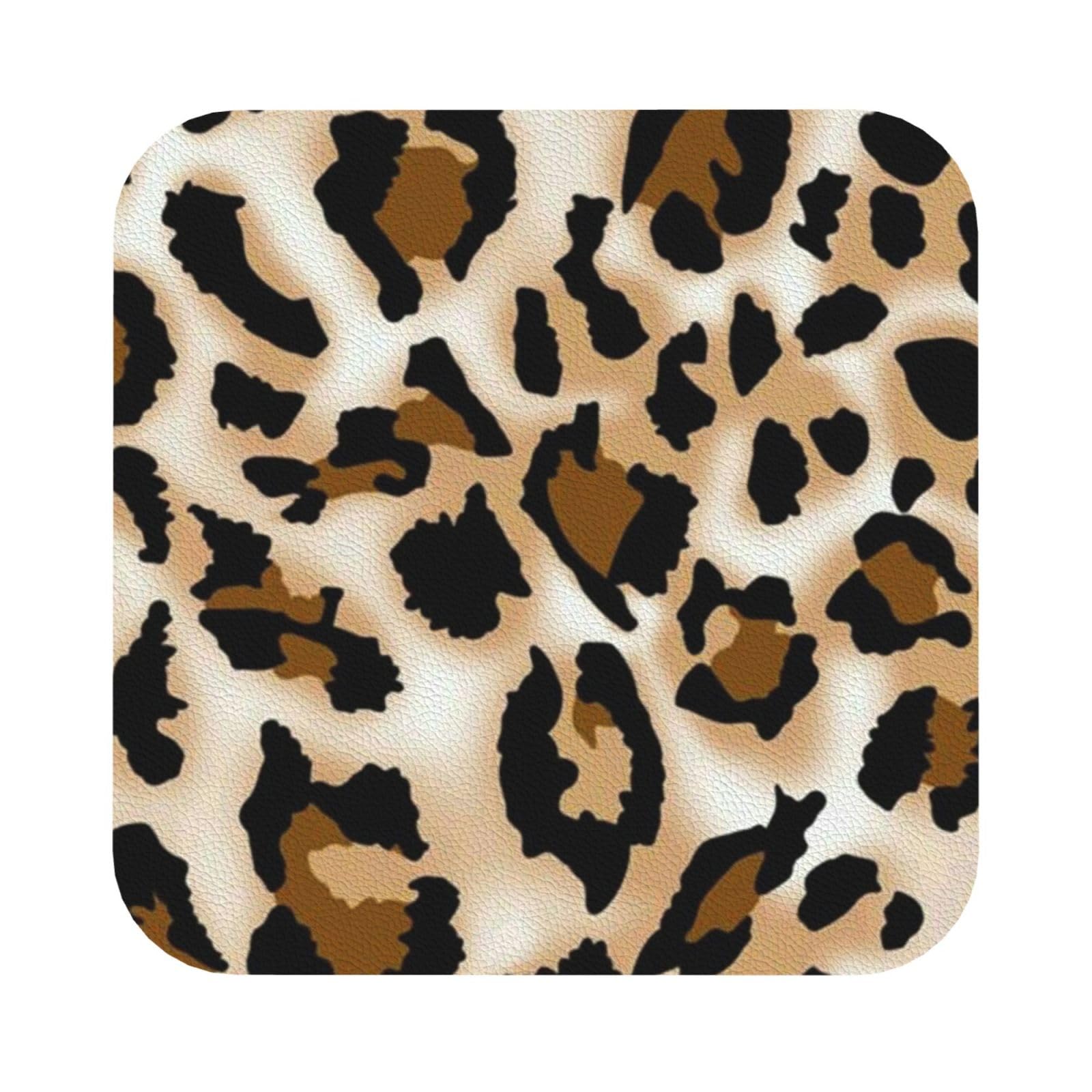 Leopard PU Leather Coasters Set of 6 Square Drink Coasters