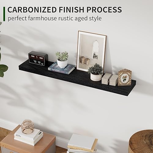 Miniatura 5 de Marsmiles Estantes flotantes de madera para pared, juego de 2, estantes flotantes de madera rústica de 36 pulgadas de ancho, exhibición invisible