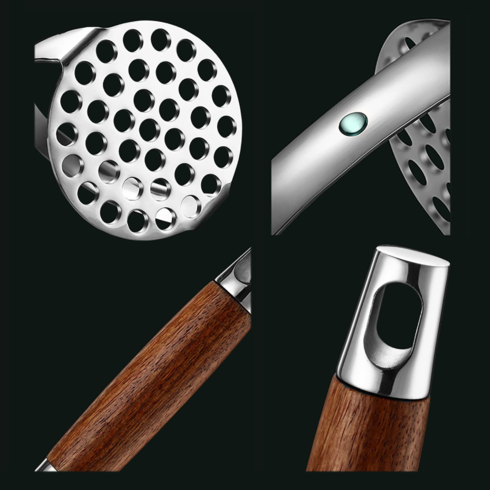 2 schiacciapatate in acciaio inox con manico in legno (1 grande + 1 piccolo), schiacciapatate da cucina, schiacciapatate per spremere carote, banane, fagioli, zucca, frutta