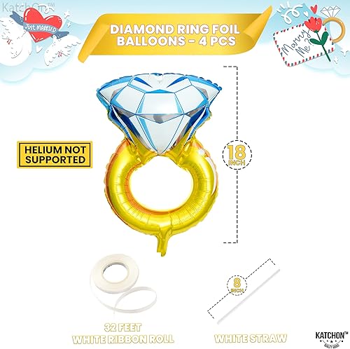 Miniatura 7 de KatchOn, Globo de compromiso con letras doradas con enormes globos de anillo de diamantes, paquete de 5, globos de compromiso dorados para
