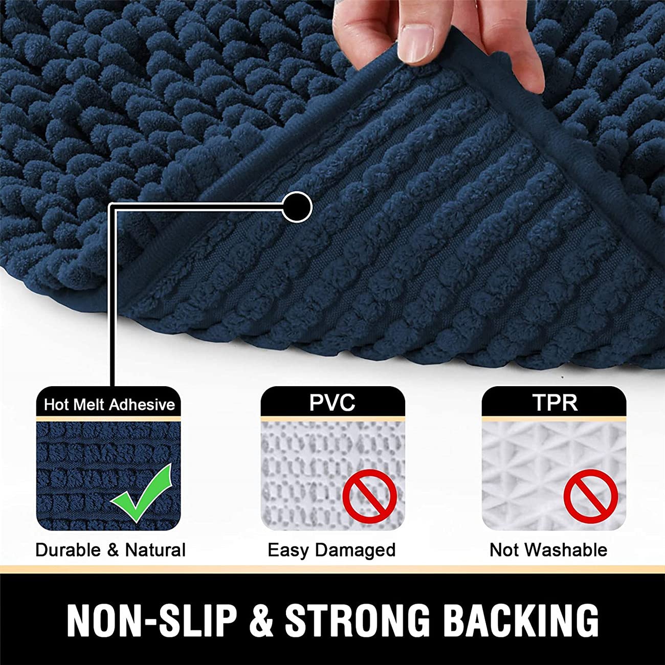 Tapis de bain antidérapant en microfibre doux, lavable en machine, pour décoration de salle de bain, 120 x 43 cm, bleu marine